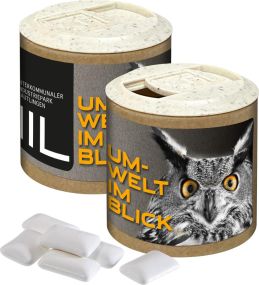 Papier-Werbedose mit Zuckerfreiem Kaugummi, 84g als Werbeartikel