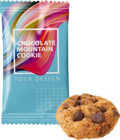 Chocolate Mountain Cookies im Flowpack als Werbeartikel