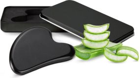 Massagestein Gua Sha Black Obsidian zur Wellness-Gesichtsmassage als Werbeartikel