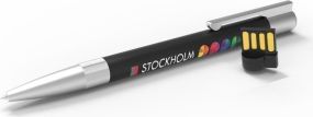 USB Pen Stockholm Black (Blue ink), 32 GB Premium als Werbeartikel