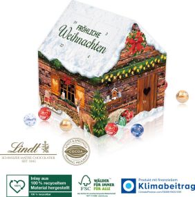 Adventskalender Lindt Weihnachtshaus, Klimaneutral, FSC® als Werbeartikel
