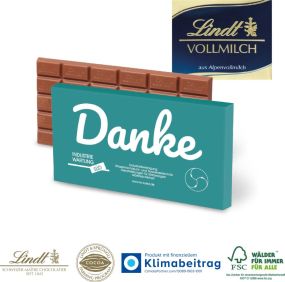 Premium Schokolade von Lindt, 100 g, Klimaneutral, FSC® als Werbeartikel