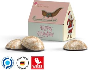 Lebkuchen Haus - mit WEISS 4er Lebkuchen Mini - inkl. Druck als Werbeartikel