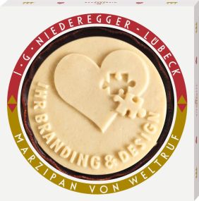 Niederegger Marzipan-Schokoladen-Torte mit Motiv, 250g als Werbeartikel
