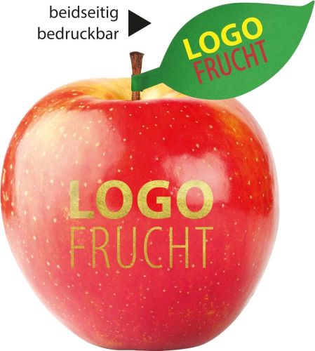 LogoFrucht Apfel mit bedruckbarem Apfelblatt - inkl. LogoFrucht Druck als Werbeartikel