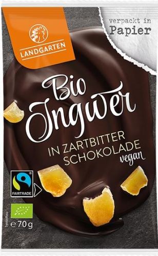 Landgarten Bio ingwer in Zartbitterschokolade 70g als Werbeartikel