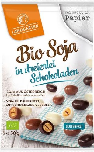 Landgarten Bio Soja in Dreierlei Schokoladen 50g als Werbeartikel