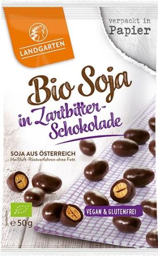 Landgarten Bio Soja in Zartbitterschokolade 50g als Werbeartikel