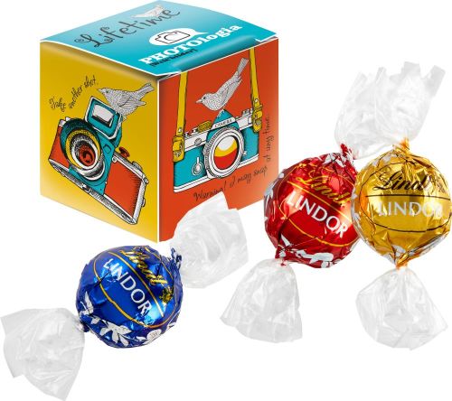 Mini Promo-Würfel mit Lindt Lindor Kugel Mix als Werbeartikel