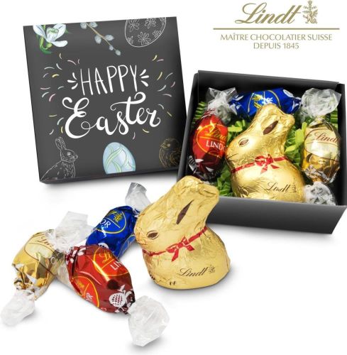 Lindt Osternest - Goldhase und 3 Lindor Mini-Eier, auch in individueller Schachtel als Werbeartikel