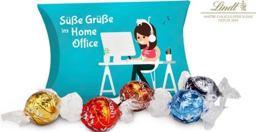 Lindt Süße Grüße ins Home-Office, 5 Lindor Kugeln in Kissenverpackung als Werbeartikel