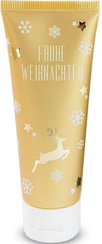 Pflegetube Frohe Weihnachten - 75 ml Hand- & Nagelcreme ALOE VERA SENSITIV als Werbeartikel