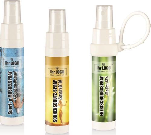 Sonnenschutzspray Sensitiv LSF 50 in 50 ml Sprayflasche Slim - wahlweise mit Loopi - inkl. individuellem 4c-Etikett als Werbeartikel