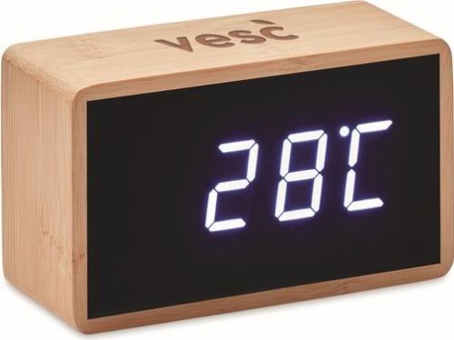 LED Tisch Uhr Bambus als Werbeartikel