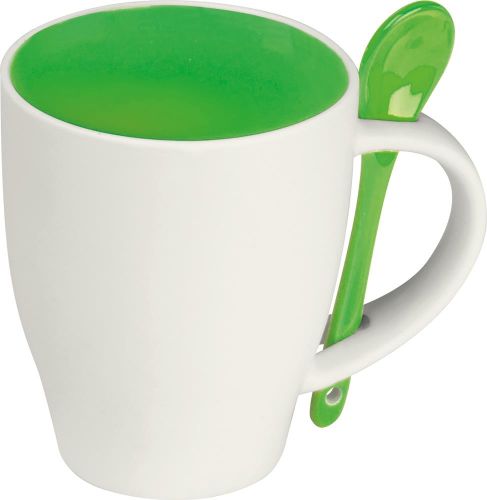 Tasse aus Porzellan mit Löffel, 250ml, 85095 als Werbeartikel