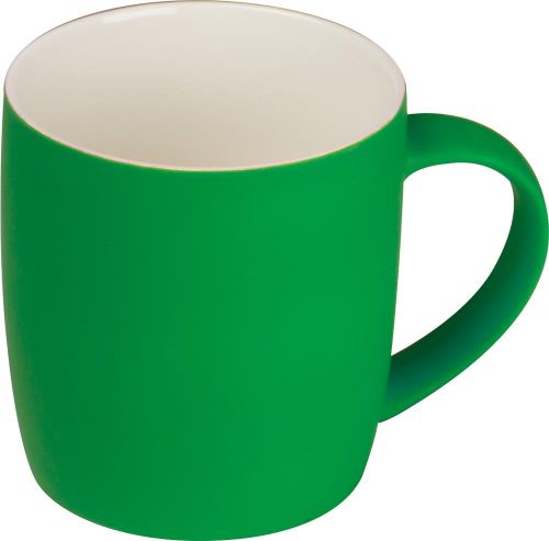 Tasse aus Porzellan, außen gummiert, 300ml, 80654 als Werbeartikel