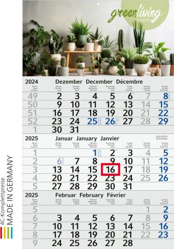 Wandkalender Budget 3 green+blue als Werbeartikel