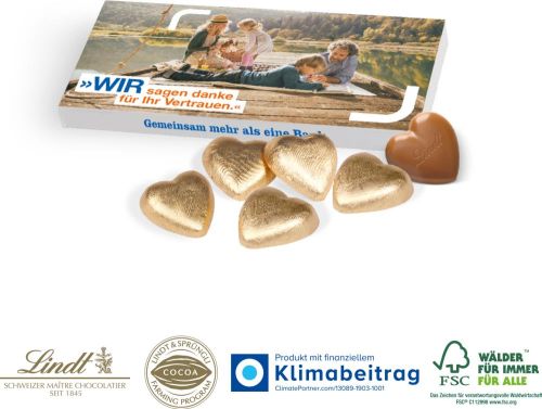 Präsentbox mit Lindt Schokoherzen als Werbeartikel