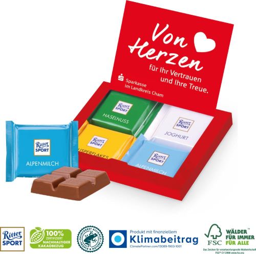 Mini-Grußkarte mit Ritter SPORT Schokolade als Werbeartikel