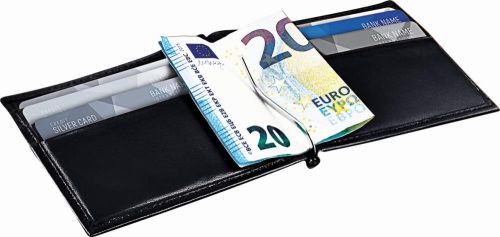 Kompaktes RFID Leder-Etui mit Geldscheinklammer und Kartenfächern als Werbeartikel