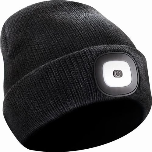 Beanie-Strickmütze mit herausnehmbarem LED-Licht und Stirnband als Werbeartikel