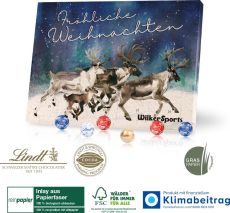 Adventskalender aus Graspapier mit Lindt Schokolade Gourmet Edition Organic, Klimaneutral, FSC® als Werbeartikel